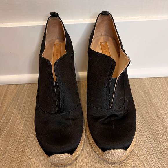 Reed Krakoff Shoes - REED KRAKOFF Black Satin High-Cut Espadrille Wedges - Size 38 (US 7.5) - 4" Heel